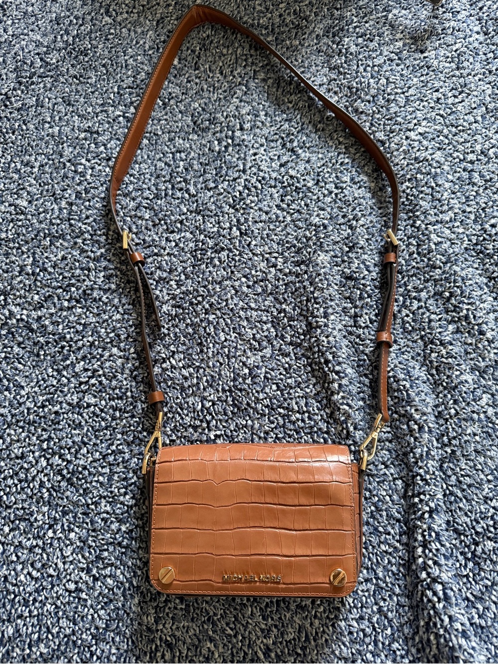 Michael Kors Cognac Croc-Embossed Leather Crossbody Bag